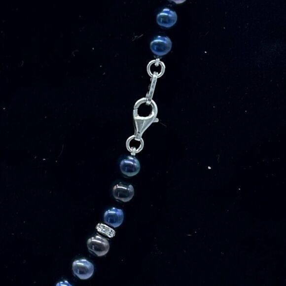 Danbury Mint Necklace Black Pearl Swarovski Crystal 925 Sterling Silver - Picture 8 of 9